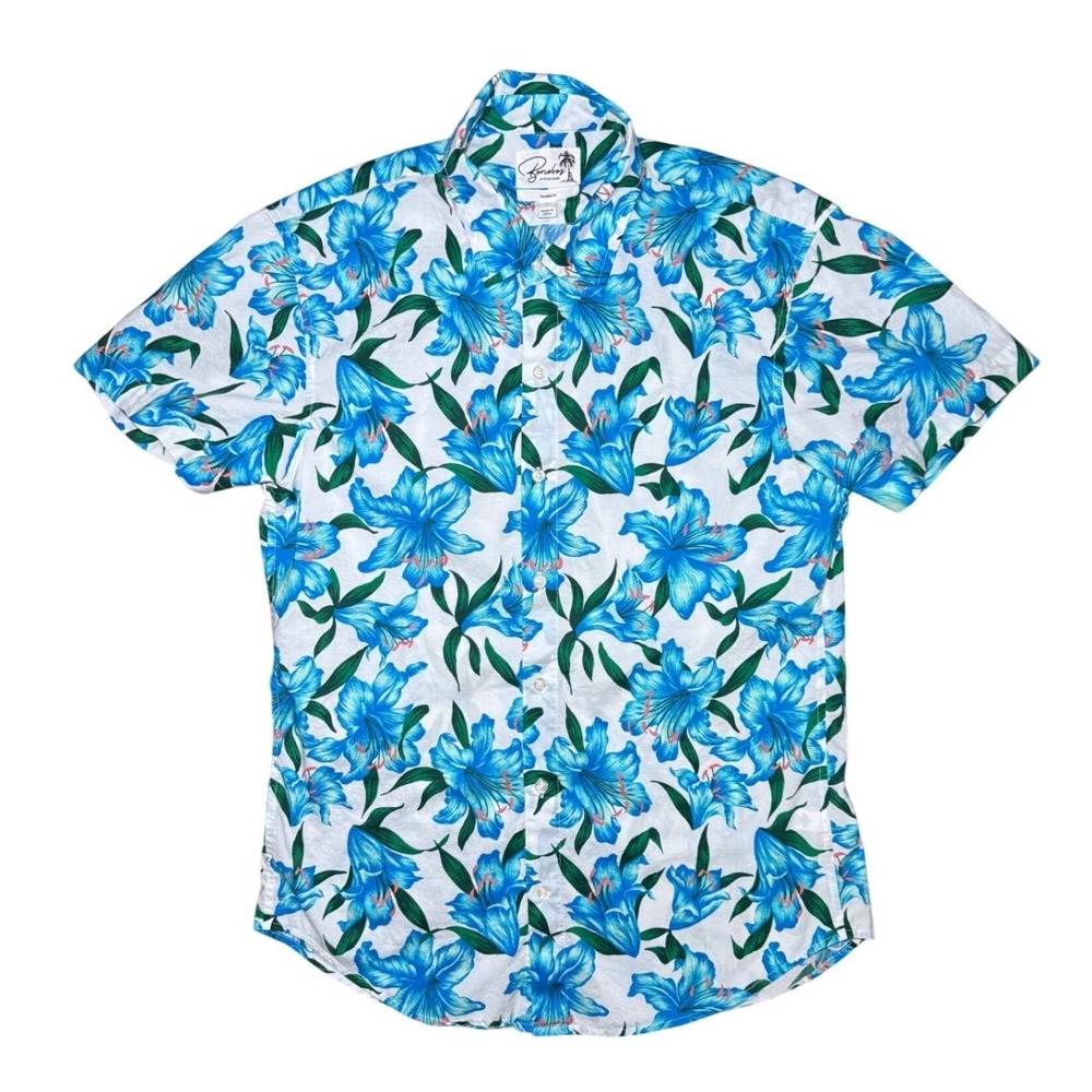 Bonobos Tailored Fit Short Sleeve Shirt Mens Large White Blue Floral Button Down